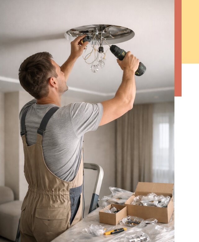 Установка люстры в натяжной потолок в Южноуральске от 1312 руб. | Быстро и недорого — ОТДЕЛОЧНИК-Жрк