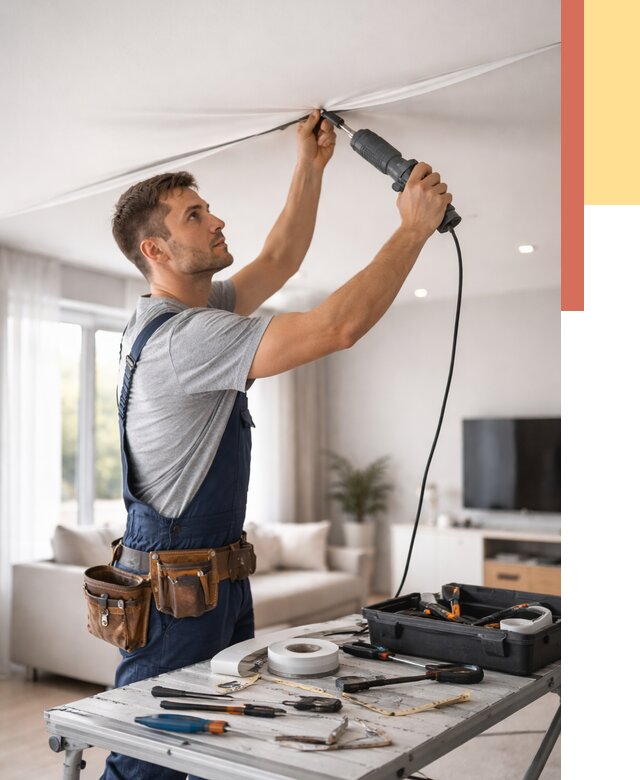 Ремонт натяжных потолков в Южноуральске от 10389 руб. под ключ — ОТДЕЛОЧНИК-Жрк