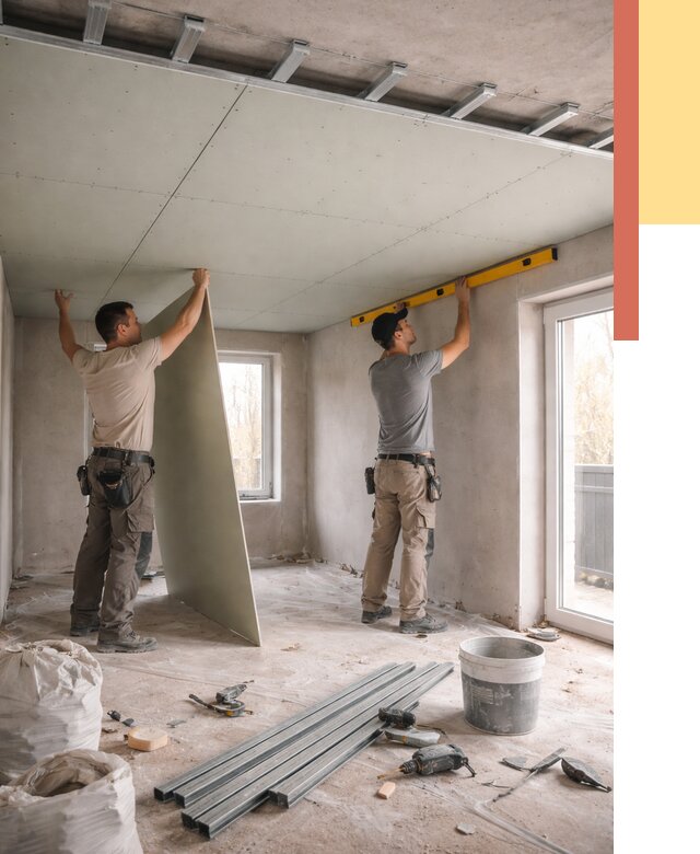 Одноуровневый потолок из гипсокартона в Южноуральске от 820 руб. — монтаж под ключ | ОТДЕЛОЧНИК-Жрк