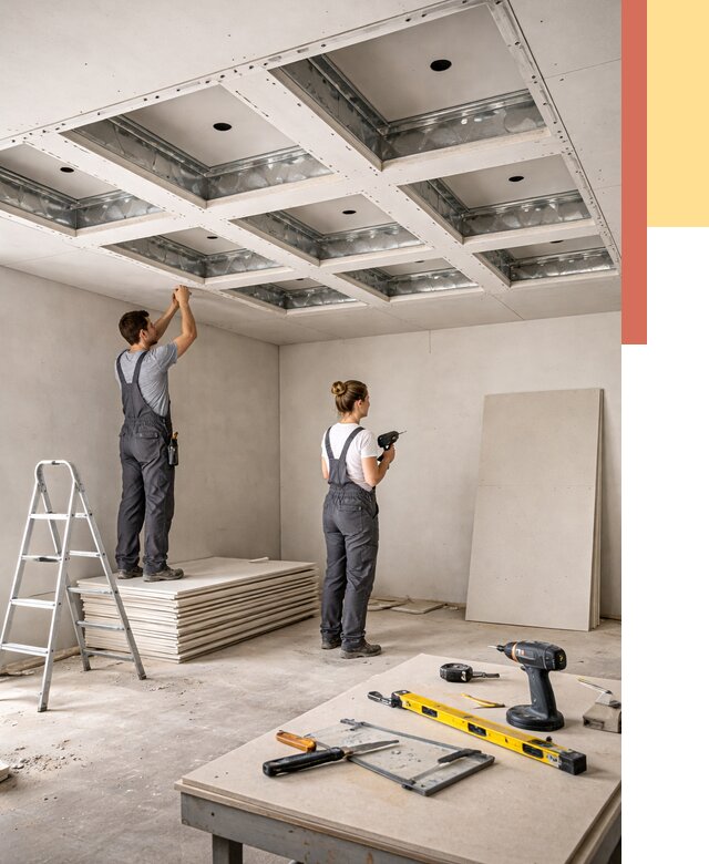 Кессонный потолок из гипсокартона в Южноуральске от 2023 руб. — монтаж и под ключ | ОТДЕЛОЧНИК-Жрк