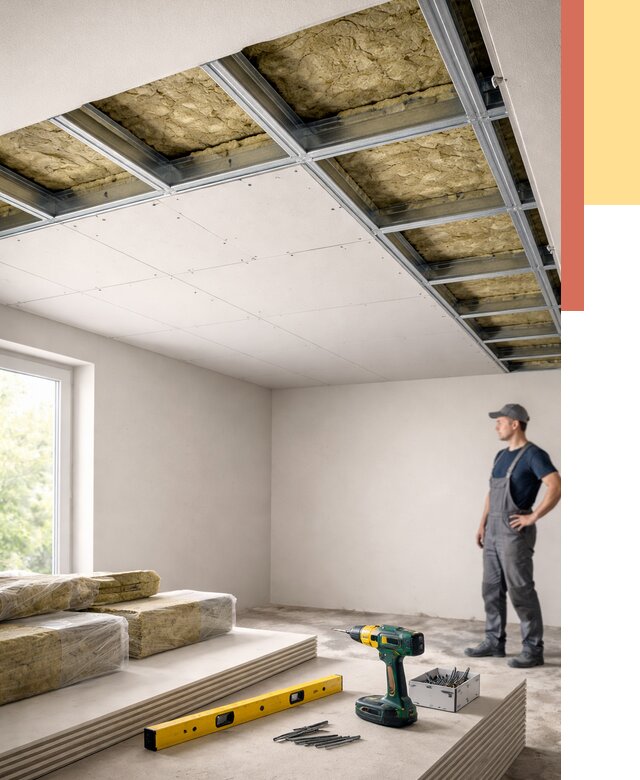 Звукоизоляция потолка ГКЛ в Южноуральске от 1039 руб. — монтаж под ключ | ОТДЕЛОЧНИК-Жрк