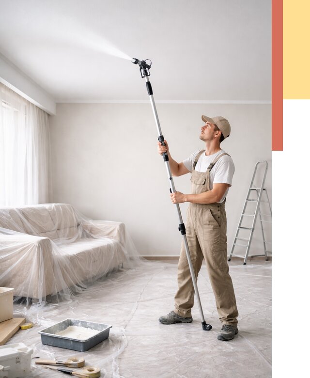 Покраска потолка краскопультом в Южноуральске от 4921 руб. быстро и недорого | ОТДЕЛОЧНИК-Жрк